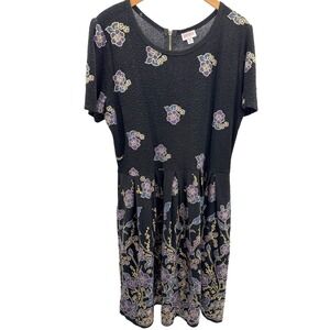 LuLaRoe Elegant Amelia Dress Black Floral Fit Flare Pleated Size 3XL